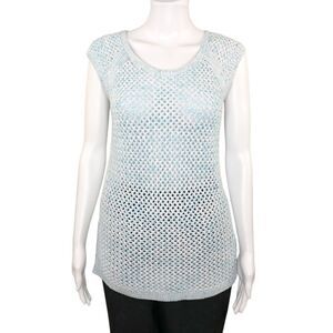 Talbots Women’s Blue White Crochet Open Knit Scoop Neck Sleeveless Top Size S